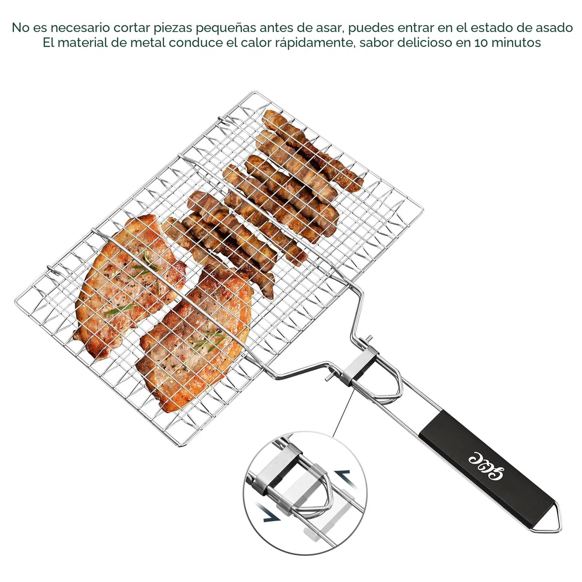 Cesta de Parrilla de Acero Inoxidable Portátil, Rejilla Plegable Con Mango Extraíble Para Pescado