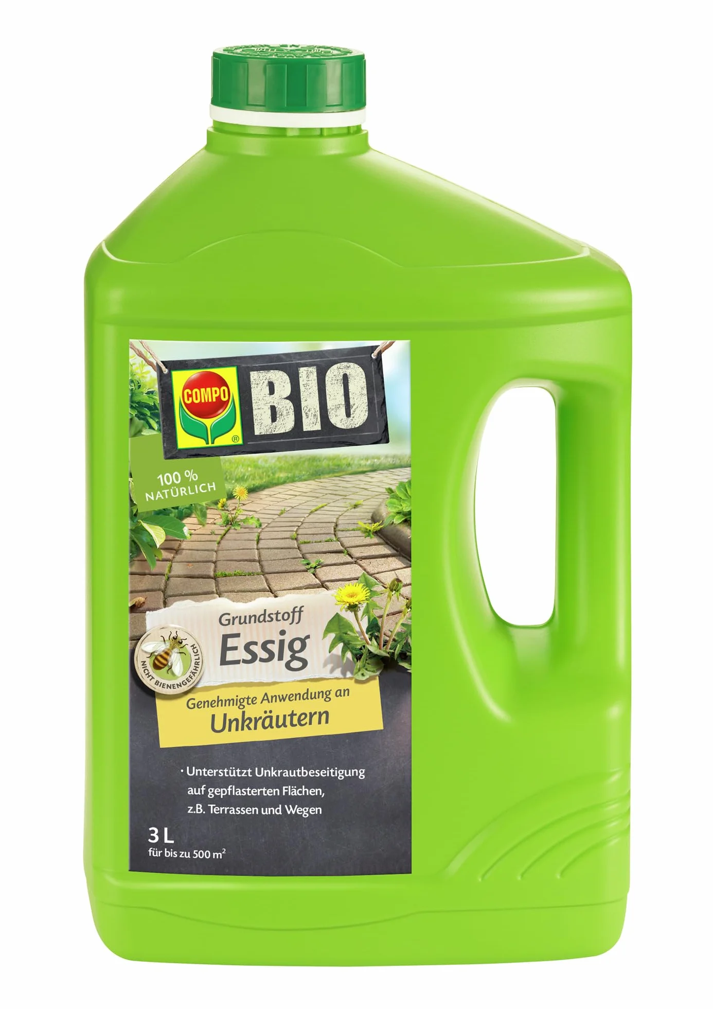 COMPO Vinagre ecológico para eliminar malas hierbas, 100% natural, 3 L para 500 m2, amarillento