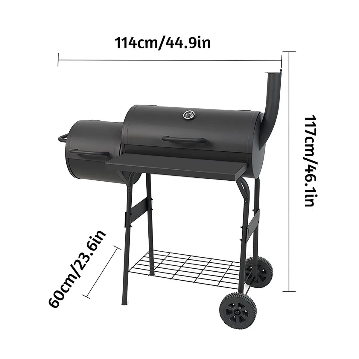 Ahumador exterior y parrilla con tapa, ruedas, termómetro, para pícnic, jardín
