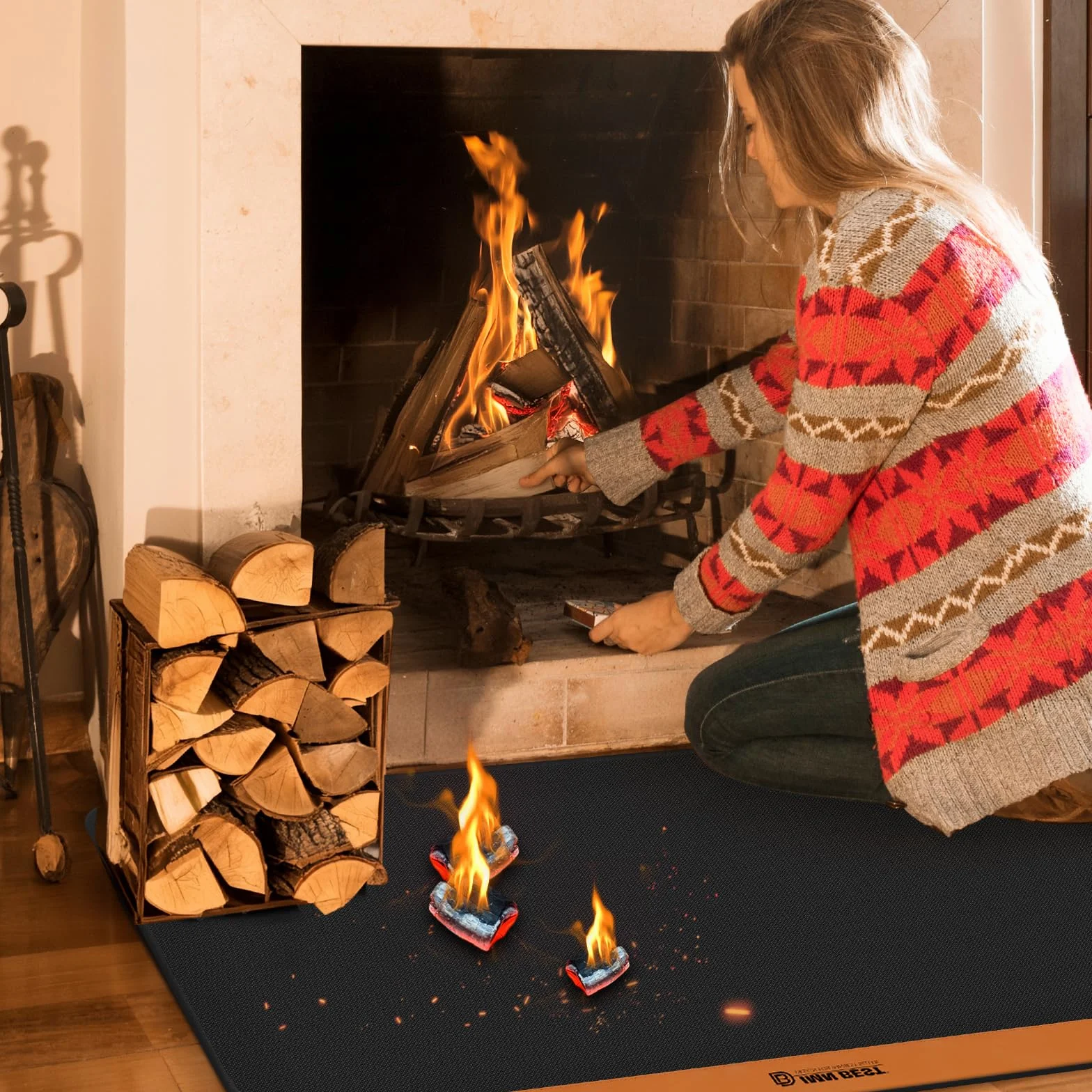 Esterilla Ignífuga para Interiores 100 x 60 cm - Alfombrilla Protectora para Estufas de Leña - Placa de Protección Contra Chispas