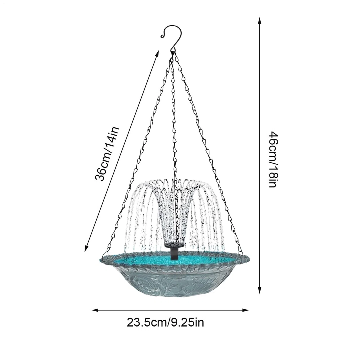 Fuente para Pájaros con Energía Solar | Bebedero Colgante con Ducha - Fuente Solar con Bomba de Agua para Aves - para Exterior, Patio, jardín, terraza