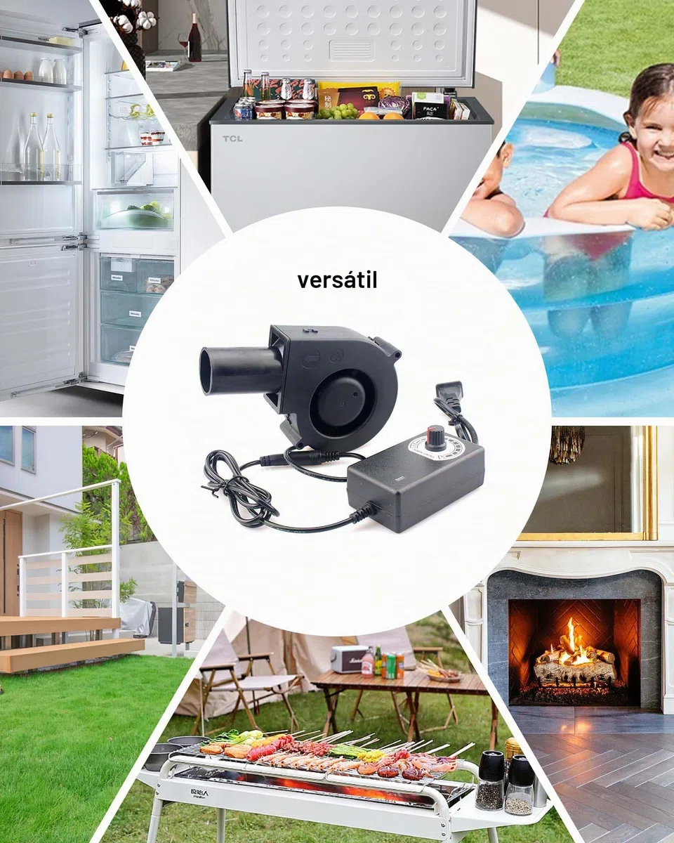 Ventilador radial regulable de 12 V con salida de aire: turbina, ventilador de 220 V, ventilador con regulador de velocidad para camping, barbacoa, refrigeración, ventilación, estufa inflable