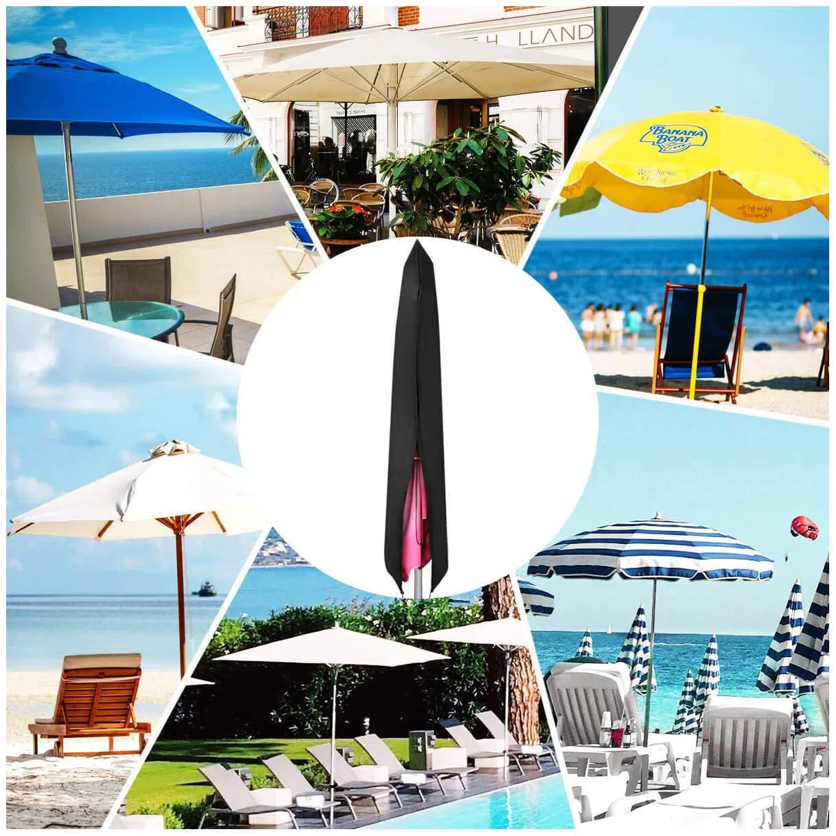 Funda para Parasol, Funda Sombrilla Jardin, 600D, Impermeable, Antipolvo, Resistente a los Rayos UV, 190x25x50cm, Negro
