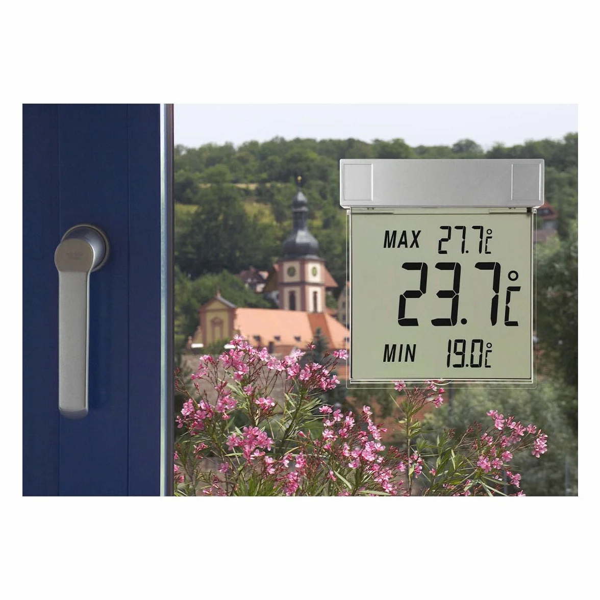 Termómetro de ventana digital TFA Dostmann Vision, 30.1025, pantalla grande con temperatura exterior, L 97 x An 22 x Al 105 mm