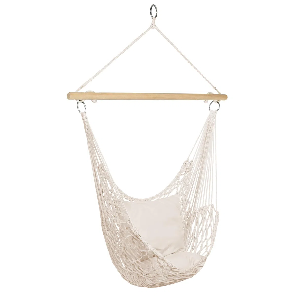 IDMarket – Sillón colgante bohemio 2 cojines color crudo diseño macramé