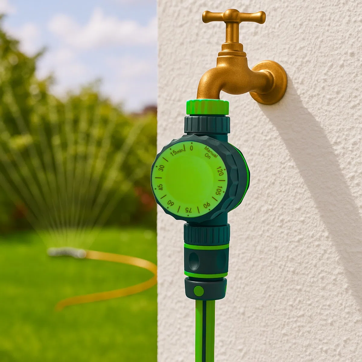 YourCasa Reloj de riego mecánico con filtro [120 min], temporizador con acoplamiento de manguera, grifo de jardín, temporizador automático (verde)
