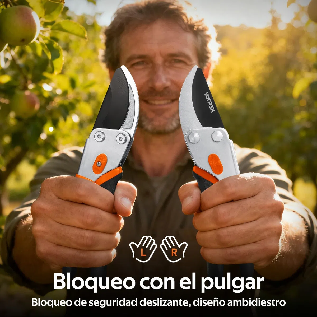 Tijeras de Poda Bypass 21,5 Cm – con Cuchillas SK5, Muelle Sellado Y Seguro Ambidiestro para Manos Débiles, las Tijeras de Jardinería Profesionales para Rosales Y Árboles Frutales – Regalo