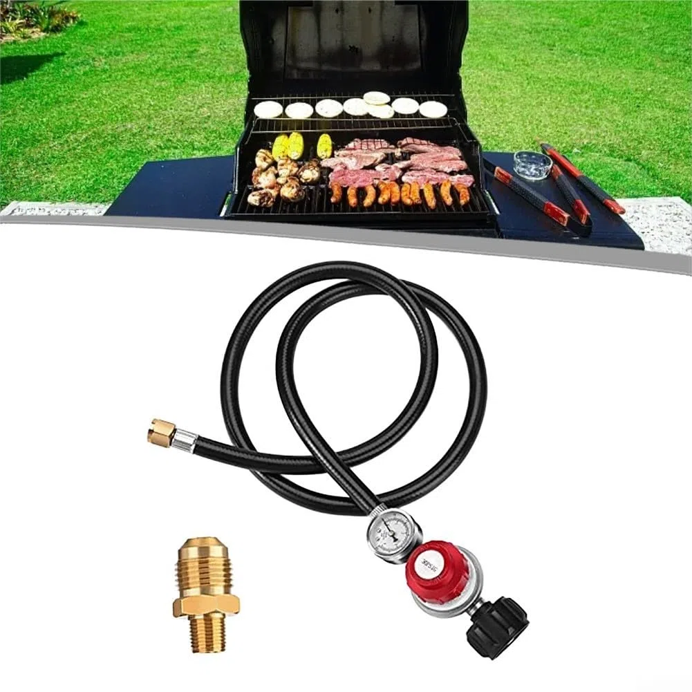 Regulador de propano ajustable de 0 a 30 PSI con manguera y manómetro de 4 pies, controlador de gas de alta presión para parrillas, hogueras, freidoras, para adaptador de tanque QCC1, pieza de