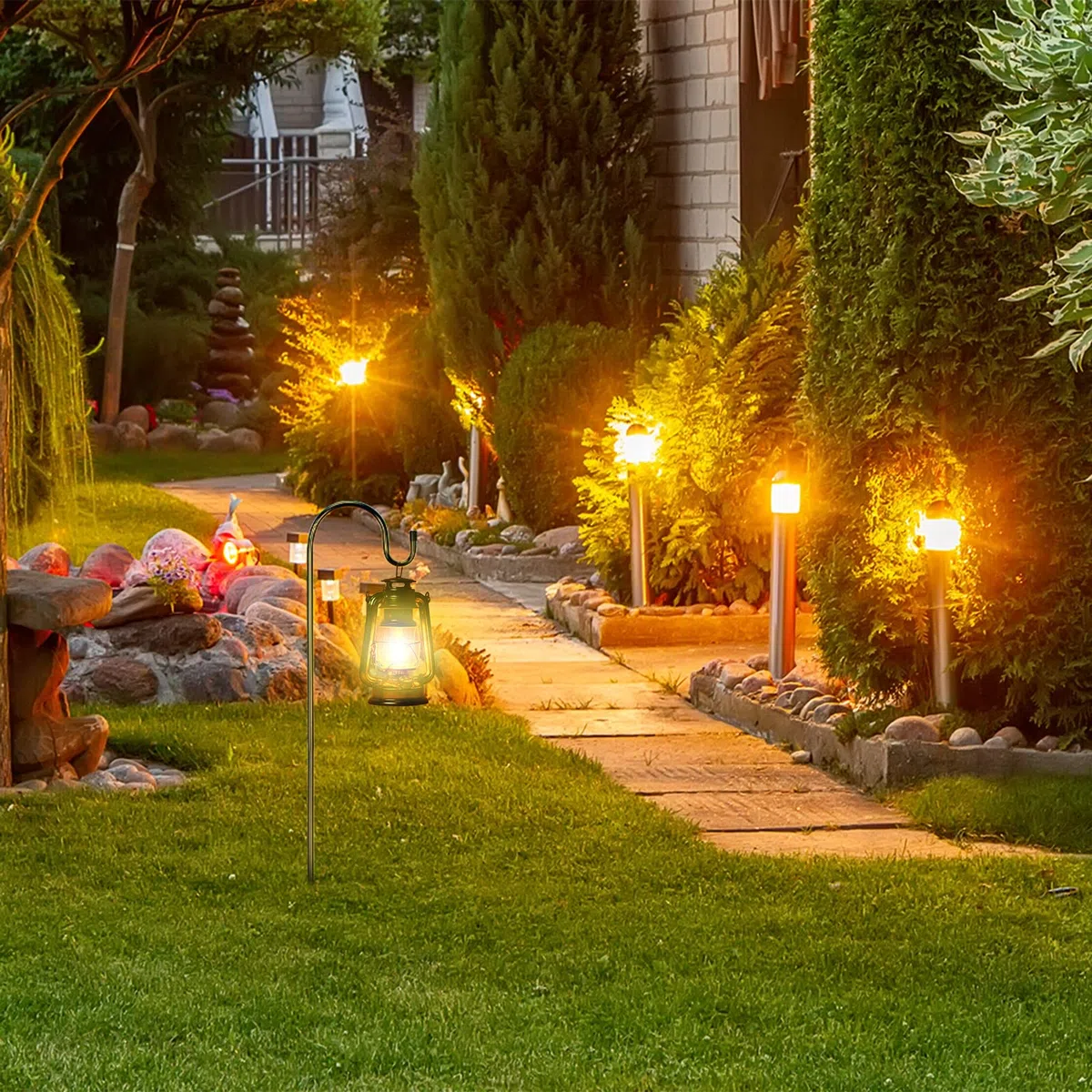4pcs 100cm Gancho de Pastor Ganchos de Estaca para Jardín de Metal Varilla de Hierro Pastor con Gancho Soporte para cestas Colgantes Comedero Casa de pájaros Iluminación Canasta Flores Linterna
