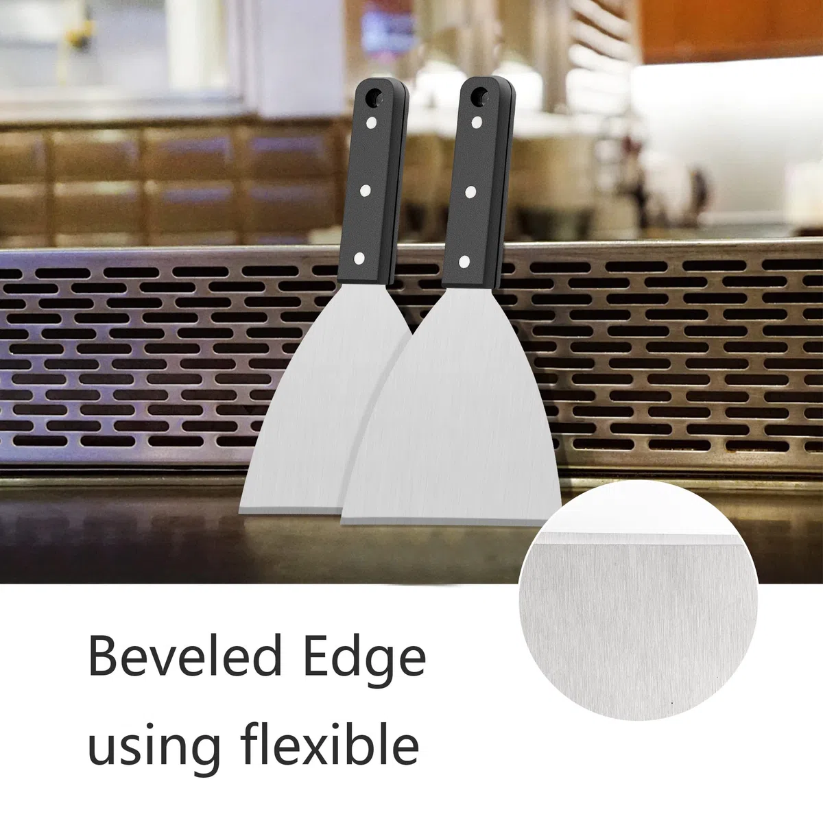 Joyfair - 2 raspadores de Parrilla de Acero Inoxidable con Borde Inclinado para Servicio de Alimentos/cocinar/Limpiar, Ideal para barbacoas en Interiores y Exteriores, Mango ABS, Apto para