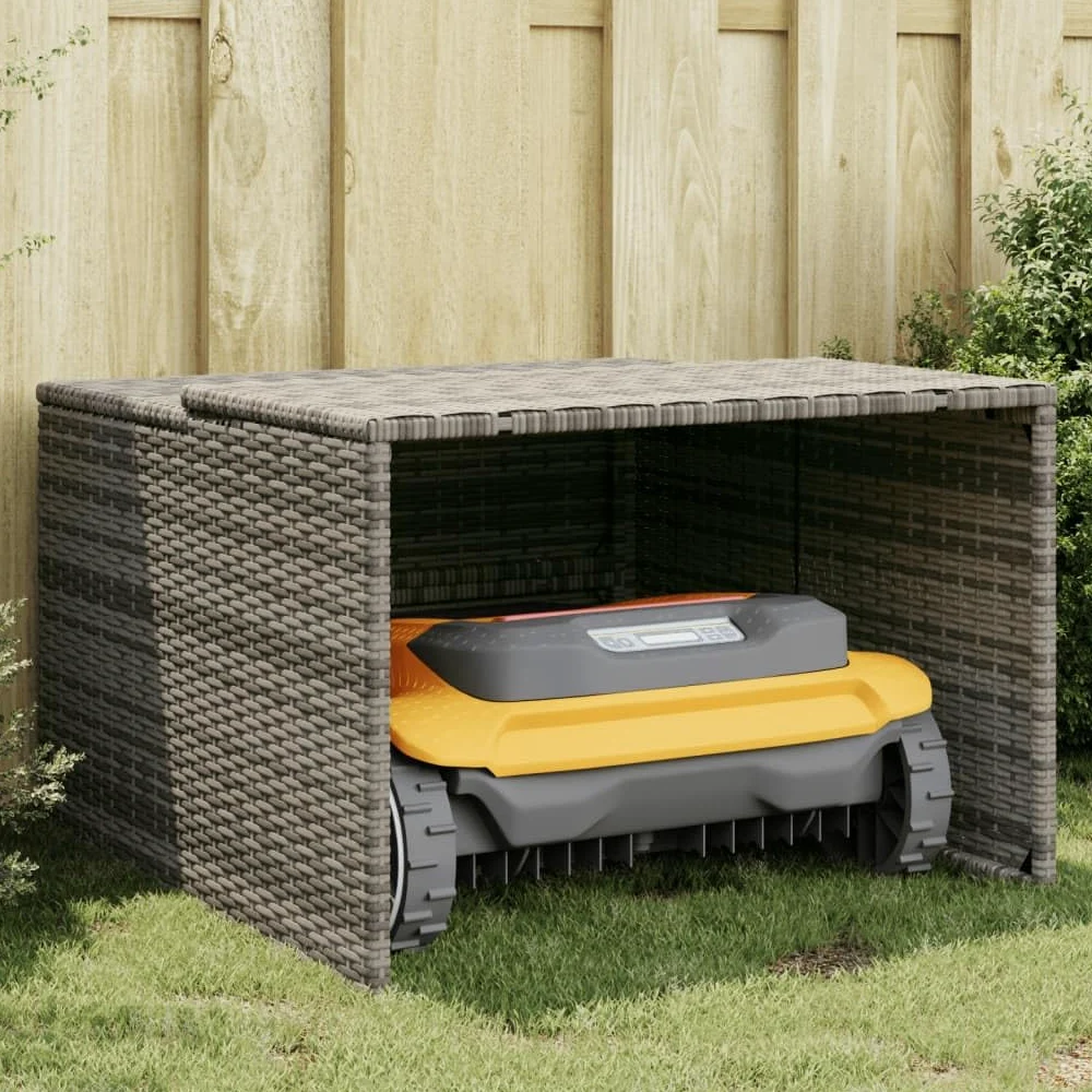 Gecheer Robot cortacésped Garaje Techo Carport Caseta Robot Cortacésped Toldo para Cortacésped Cochera para Robot Cortacésped 86x90x52/57 cm,Ratán sintético Gris