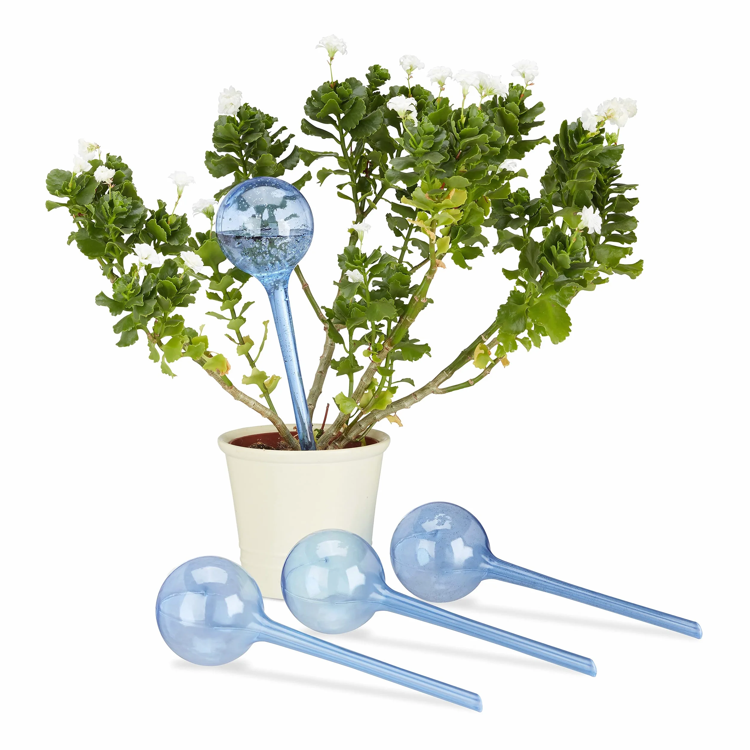 Relaxdays Set Autorriego para Macetas, Plástico, 4 Unidades, Riego Dosificado de Plantas 2 Semanas, Plástico, Azul