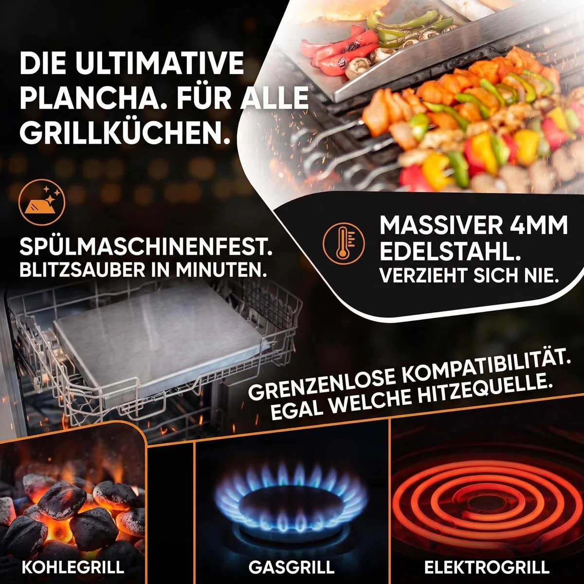 BURI Juego de 2 planchas de 30 x 37 cm, compatible con Char-Broil EVOLVE Gas 330/440