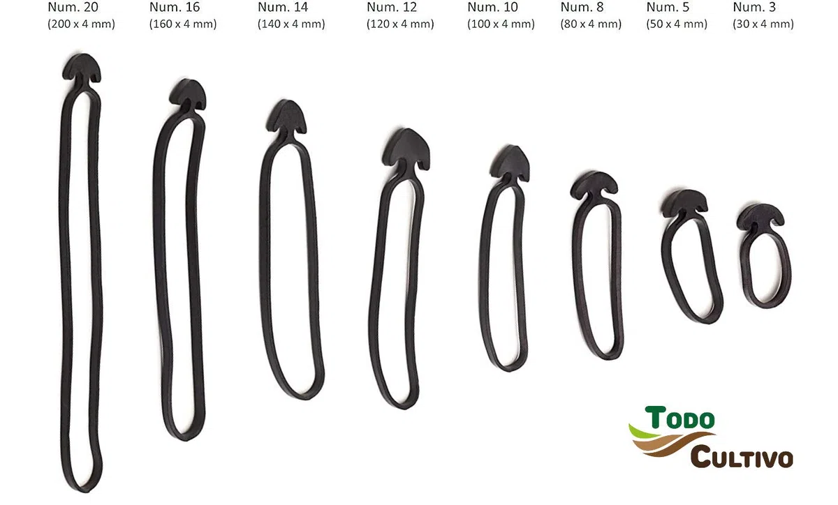 Todo Cultivo Goma Ancla Elastica nº 8 Extra para entutorar. 300 Unidades. Caucho EPDM Reforzado (máxima Elasticidad y duración)