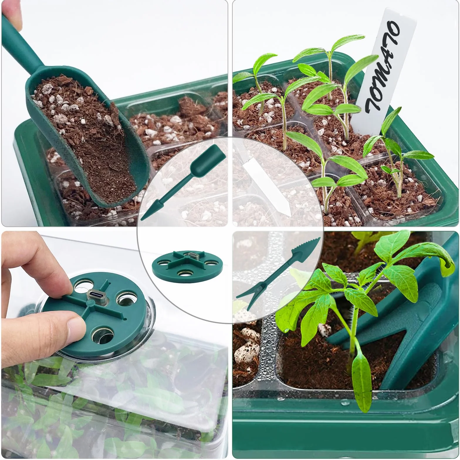 2 Pcs Bandejas Semilleros con Lámpara Germinacion Plántulas, Bandeja Germinar de Germinación para Invernaderos,Invernadero Bandejas de Cultivo Germinación con Cúpula y Base para Plantas en Crecimiento