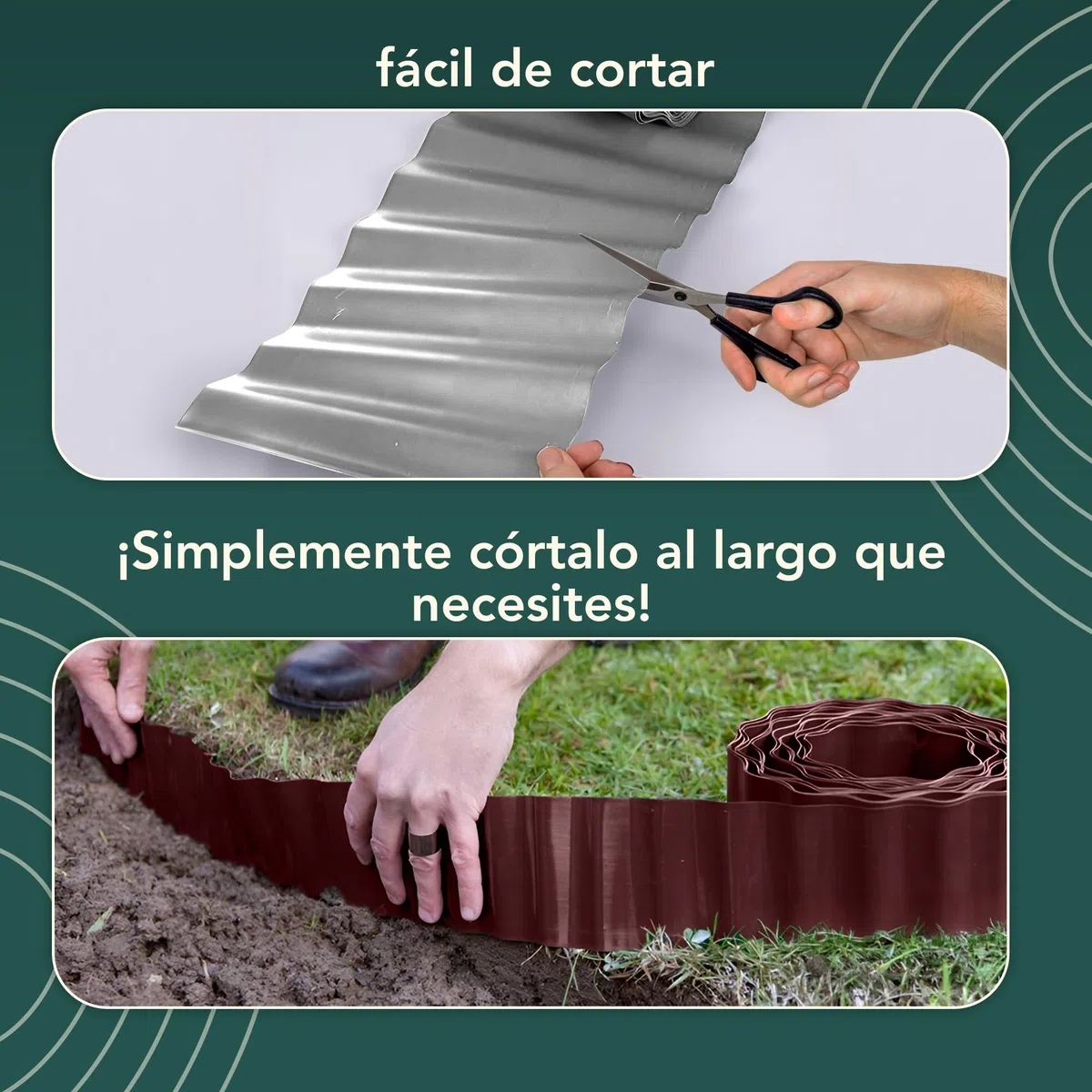 GARDENIX Borde de Macizo Corrugado Macizo de Flores Borde de césped Borde de Macizo Plástico Largo 9m, Alto 15cm, Antracita