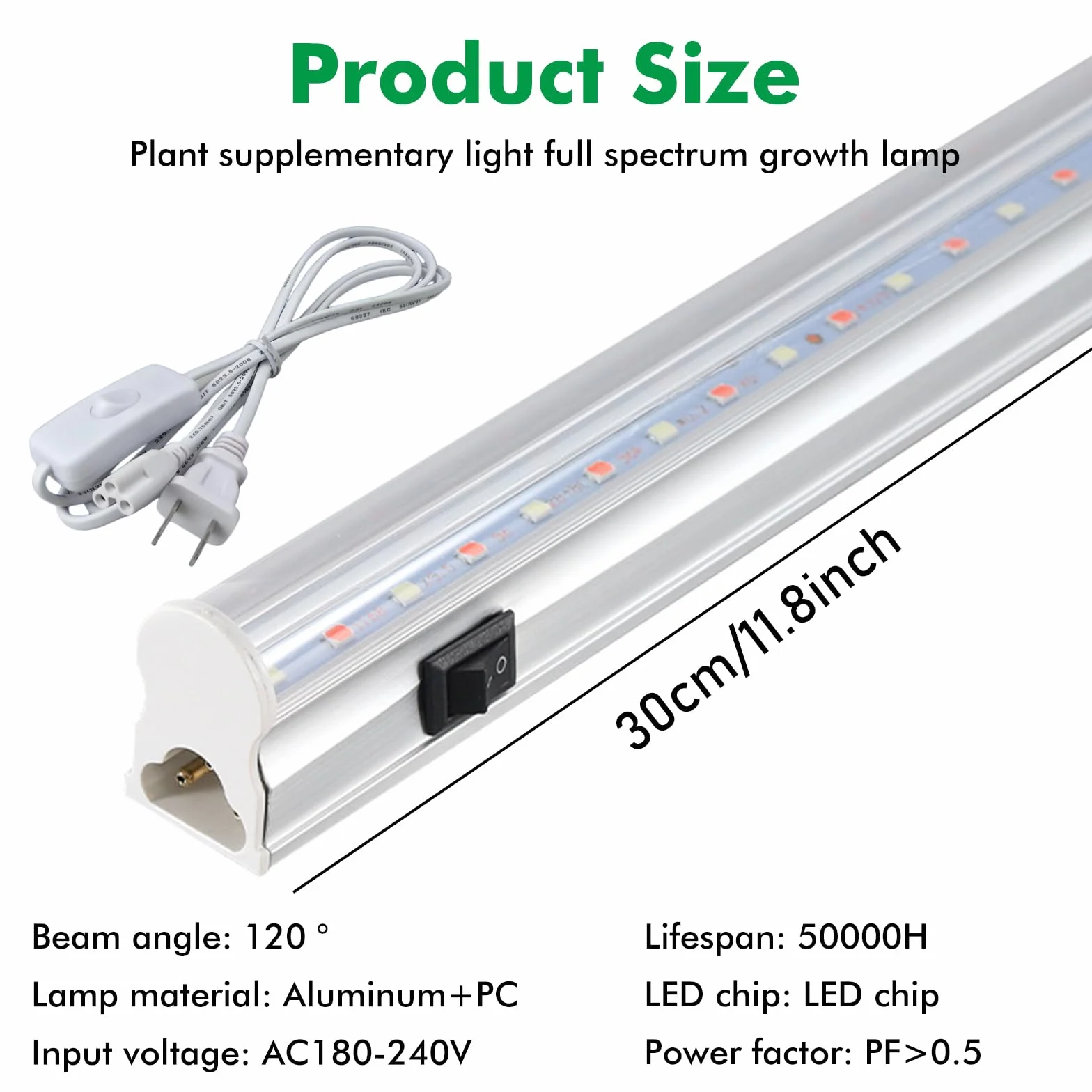 Juego de 4 lámparas LED T5 para plantas, espectro completo para plantas de interior, 30 cm, barra de crecimiento con luz solar de espectro completo, cadena de margarita para invernadero