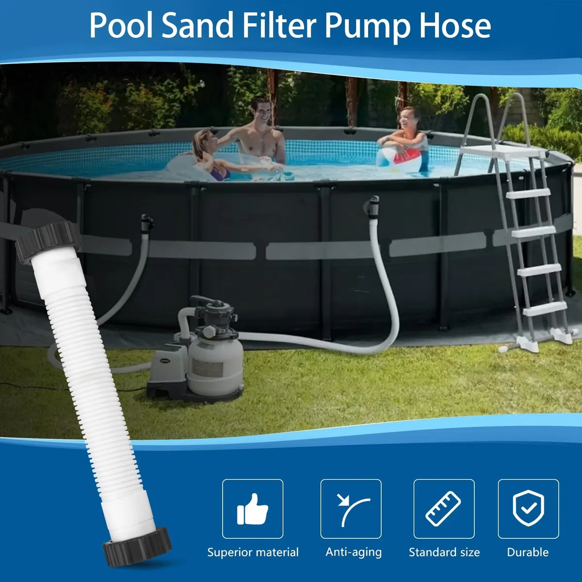 Manguera de Repuesto para Filtro de Piscina, Manguera de Piscina 38 mm,Manguera de Repuesto para Bomba de Piscina,Manguera de repuesto para piscina,adecuada para bomba de filtro y filtro de arena