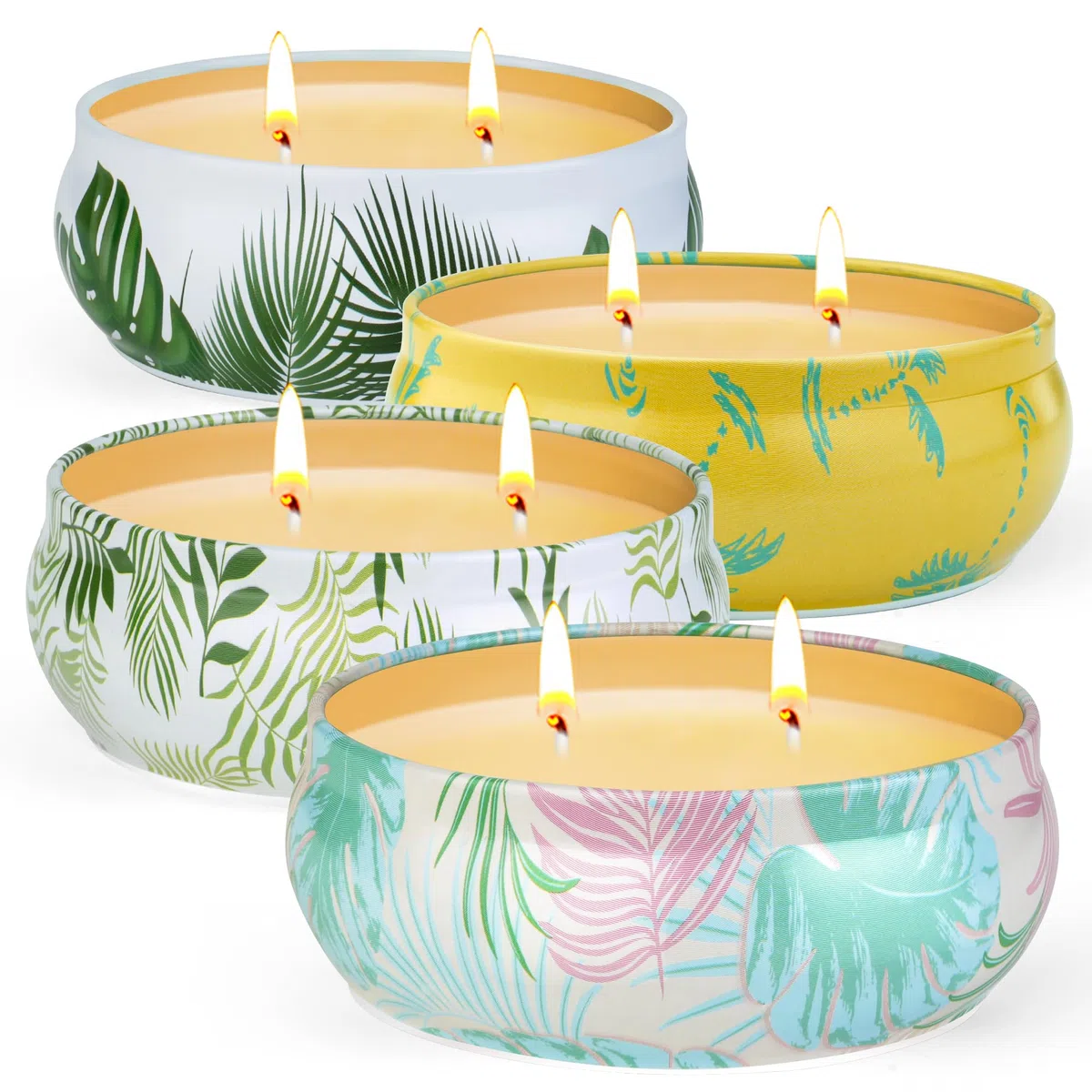 Velas de citronela para exteriores, tamaño grande, 4 x 180 g, cera de soja, 250 horas de combustión, 2 mechas, para jardín, terraza y pícnic, juegos de regalo