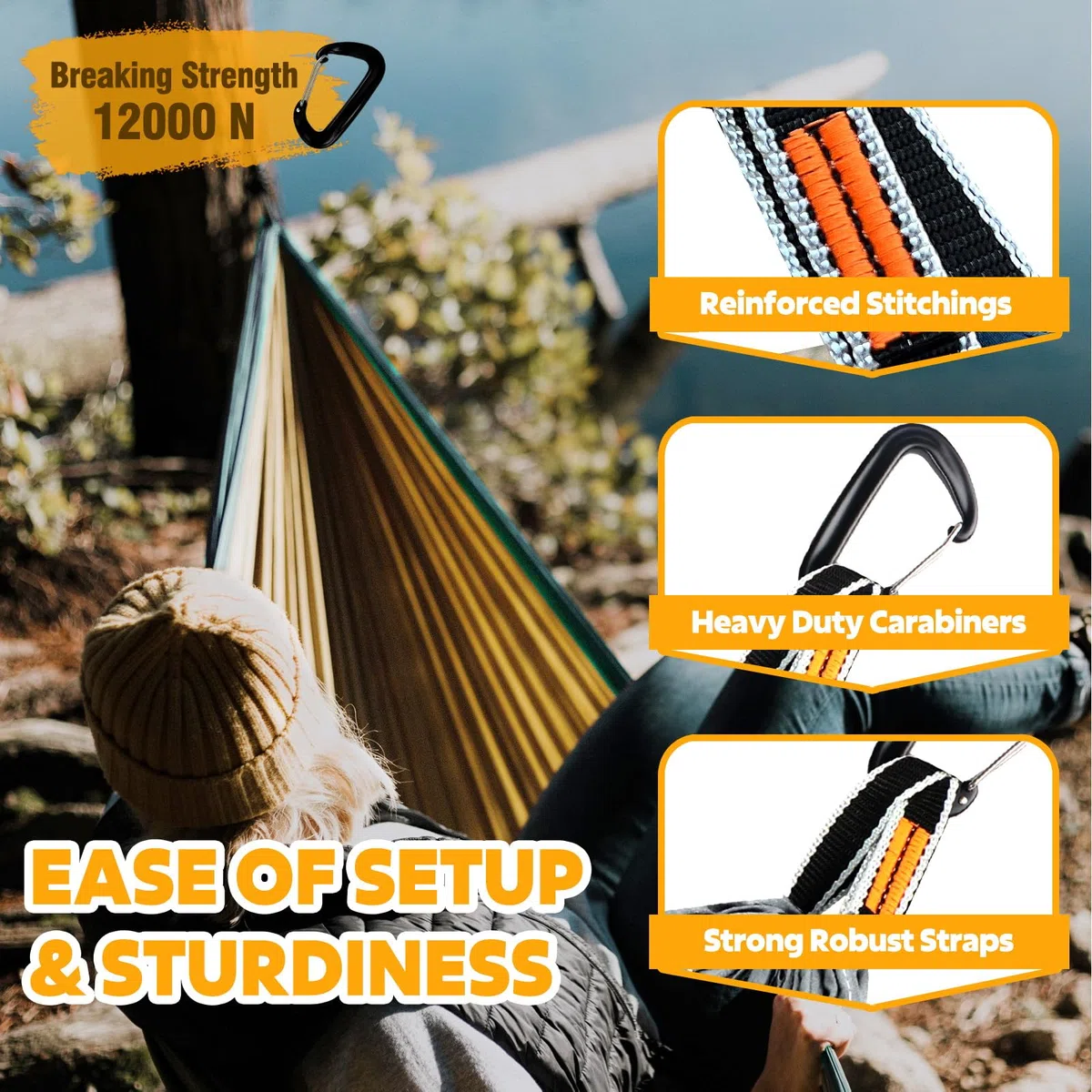 NATUREFUN Hamaca de Viaje Ultraligera 300 kg de Capacidad de Carga paracaídas Nailon Transpirable, de Secado rápido