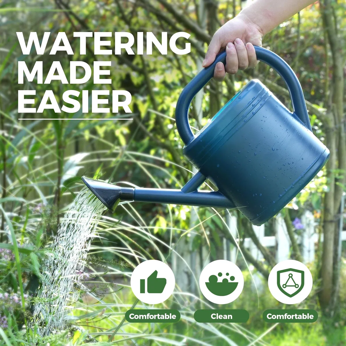 Bamworld Regadera 3 litros para Plantas de Interior y Exterior, con Boquilla Extraíble y Pitorro Antigoteo, Hecha de Plástico Reciclado Azul