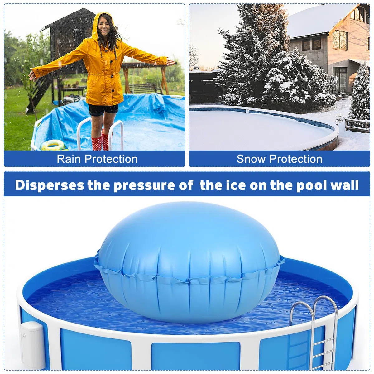 LangRay Cojín de Piscina Invierno Redondo, 120 x 120 cm, Cojín de Aire para Piscina Invernación, Accesorio para Cubierta de Piscina, Cojín de Invierno Portátil Inflable para Piscina (1pc)