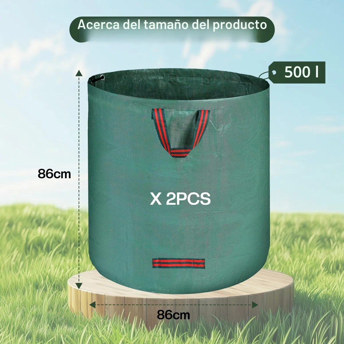 Zanfqvo Jardineria de Sacos, 2 x 500L Jardim Sacos, Grandes Big Bag de Basura con Asas, Resistente al Agua y a Los Rayos UV, Plegables y Reutilizables