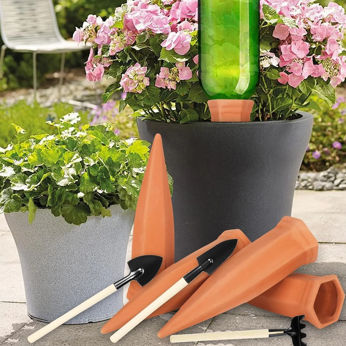 8 Picos Riego Plantas,Riego Automatico Macetas,Dispensador de Agua para Plantas en macetas,Regar Planta Vacaciones Automatico,Conos de Arcilla para Regar Planta en Interiores y Exteriores