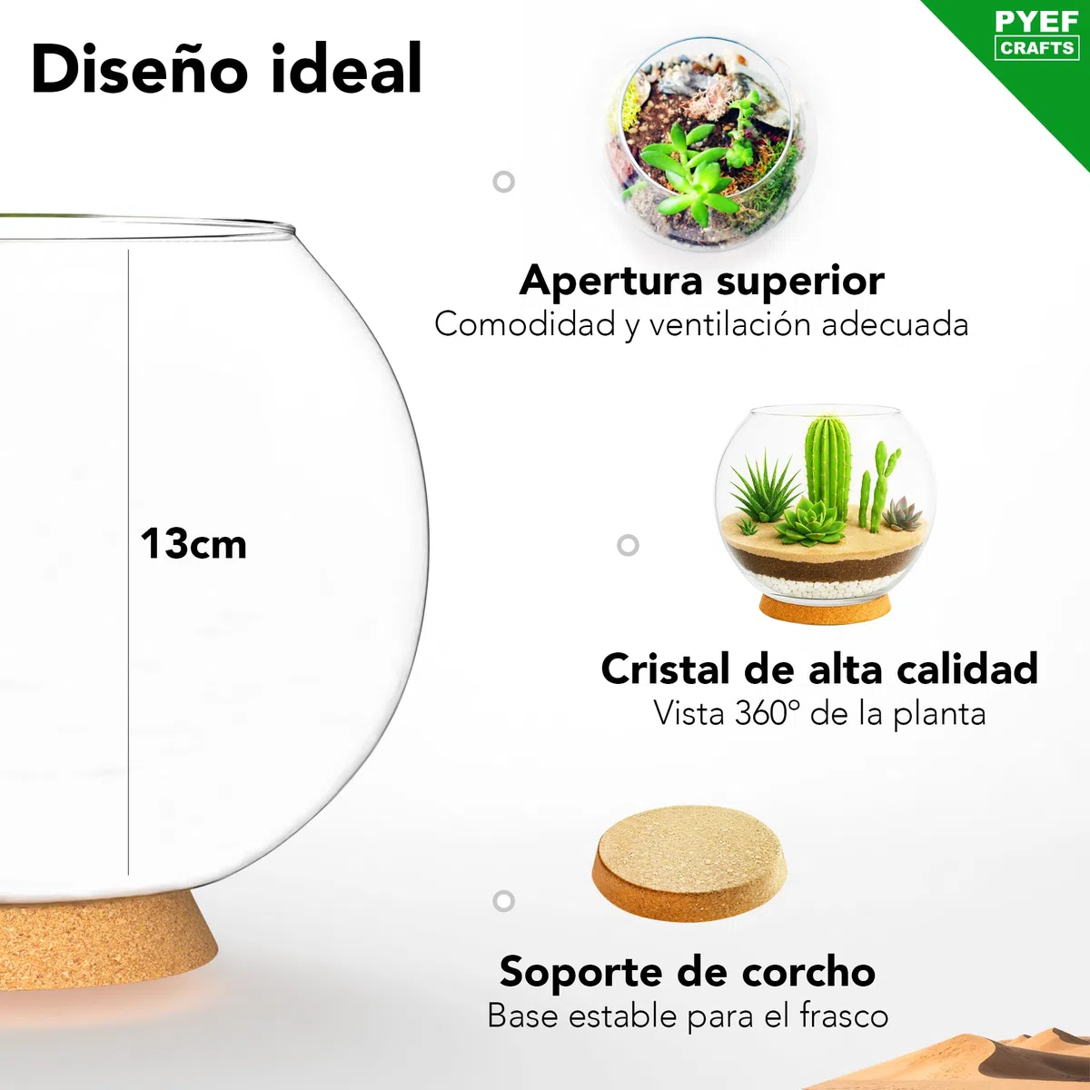 Kit Terrario Plantas Suculentas & Cactus DIY - Kit Terrario Cristal Ecosistema Desierto - Set Pecera para Plantas Suculentas & Cactus Naturales - Jardín Eterno Desértico (Sin Planta) (2L)