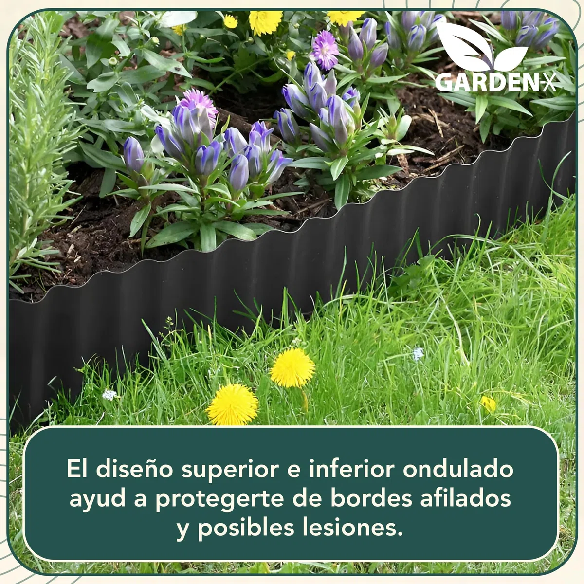 GARDENIX Borde de Macizo Corrugado Macizo de Flores Borde de césped Borde de Macizo Plástico Largo 9m, Alto 15cm, Antracita