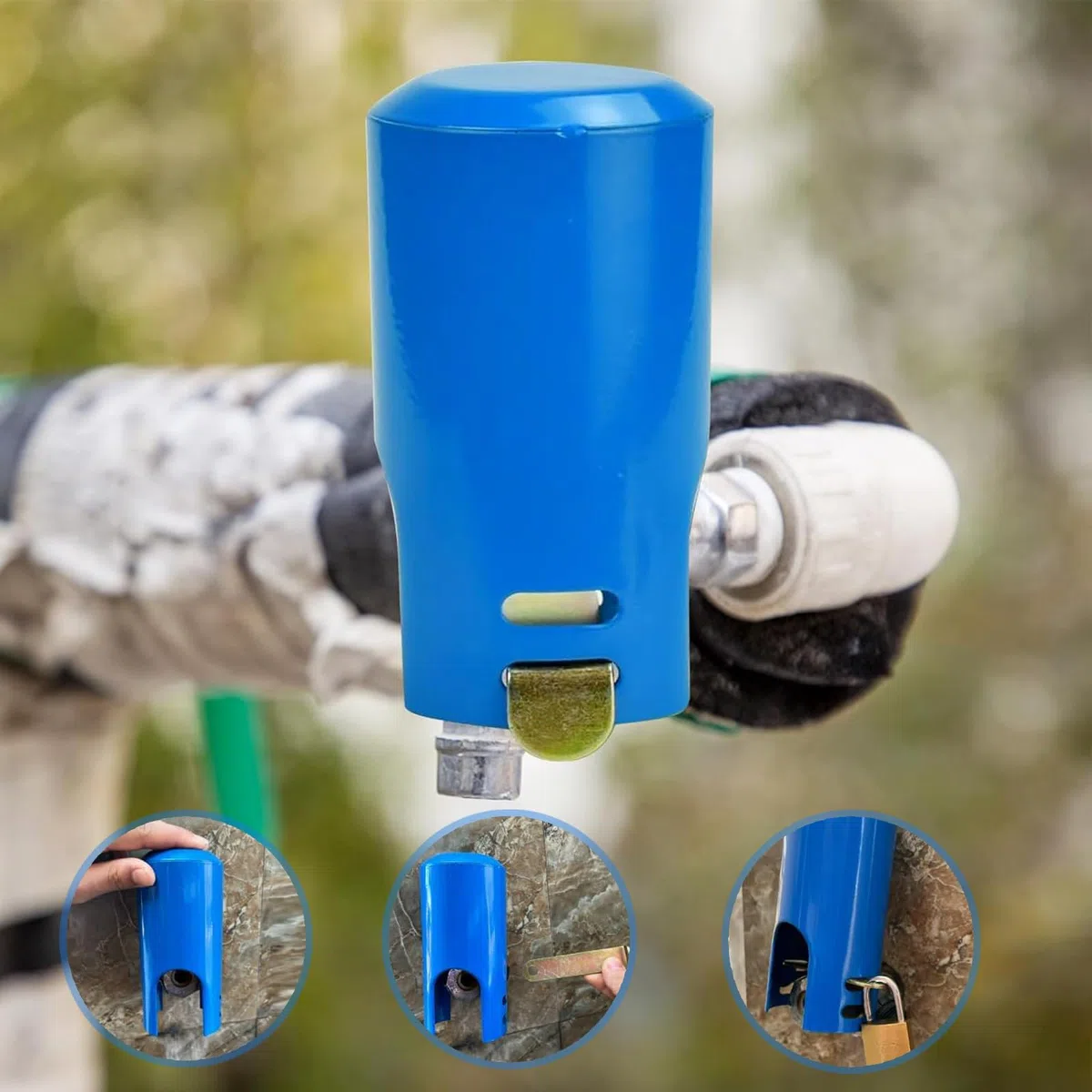 Cerradura Grifo Exterior, Sistema de Bloqueo de Grifo, Candado y Llave Antirrobo y Ahorro De Agua Tapa, para Al Aire Libre Jardín