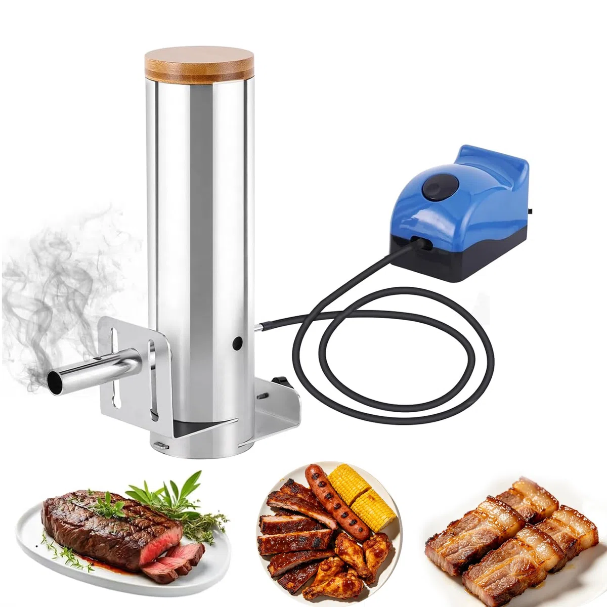 Generador De Humo, Ahumador Eléctrico Portátil De Acero Inoxidable Con Capacidad De 1 Litro, Tapa Y Bomba De Aire,en Caliente Y Frío, Tubo De Pellets De Acero Inoxidable, Para Ahumar Carnes Y Verduras