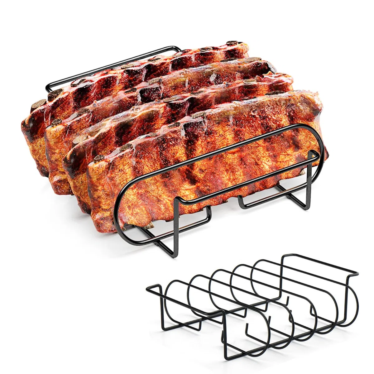 Soporte para Costillas de Barbacoa, Parrilla para Costillas para Barbacoa, Costillas de Res, Hierro Antiadherente, para la Parrilla Soporta hasta 4 Costillas para Accesorios