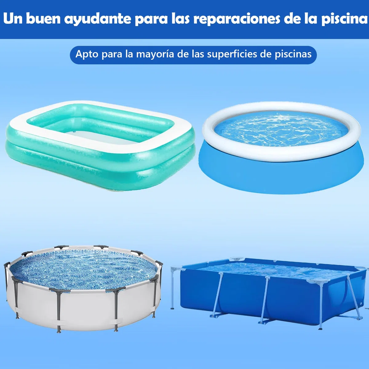 Nepfaivy Parches Piscina - Kit Pinchazos Piscina Impermeable PVC 10 x 150 cm - Kit Reparación Piscina de Sellado Flexible para Piscina, Piscina Infantil, Colchón Hinchable, Liner Piscina