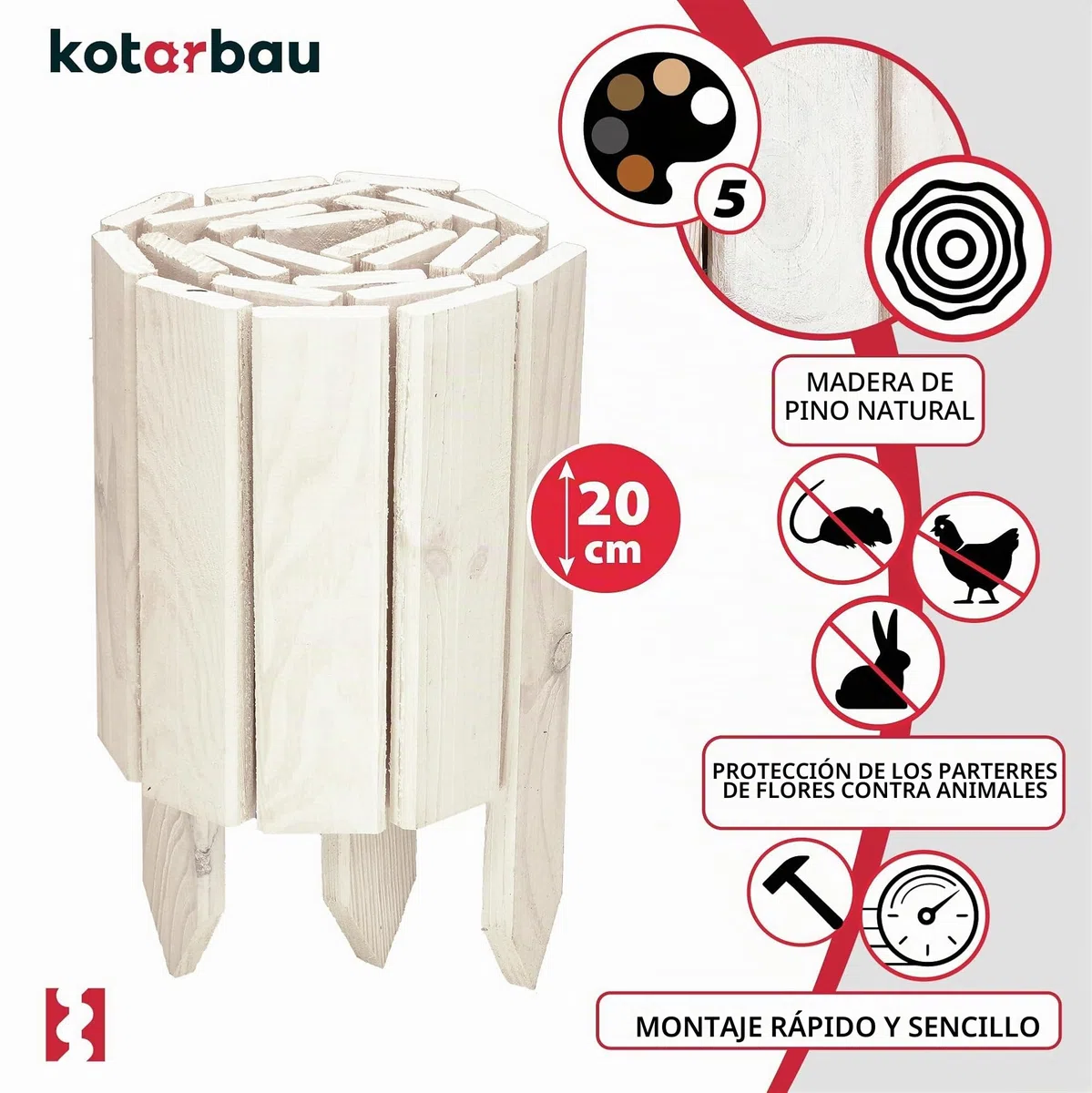 KOTARBAU® Bordura Madera - Valla Baja para Jardin - 110 x 10 cm - Bordura de Jardín - Blanco - Vallas de Madera