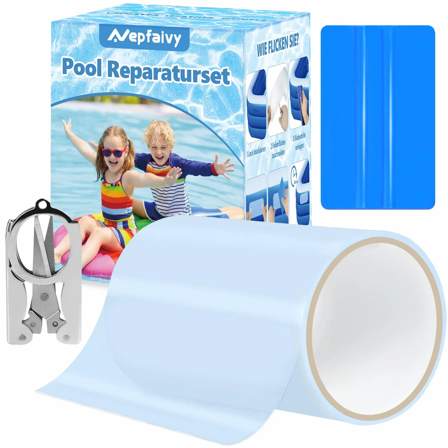 Nepfaivy Parches Piscina - Kit Pinchazos Piscina Impermeable PVC 10 x 150 cm - Kit Reparación Piscina de Sellado Flexible para Piscina, Piscina Infantil, Colchón Hinchable, Liner Piscina