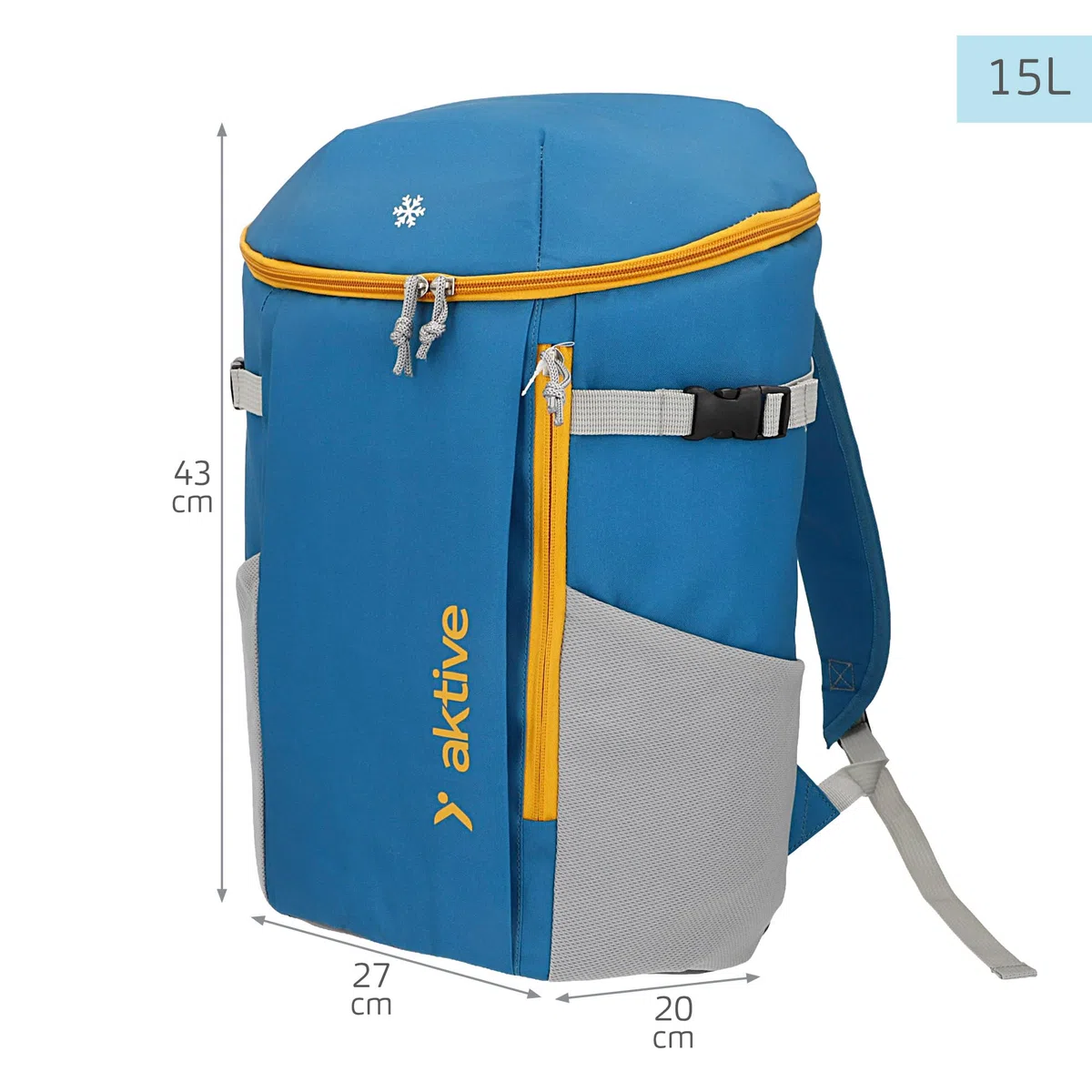 AKTIVE Mochila Nevera 15 L, 27x20x43 cm, con Bolsillos Laterales, Bolsillo Frontal con Cremallera, Asas Ajustables, Materiales isotérmicos (80802)