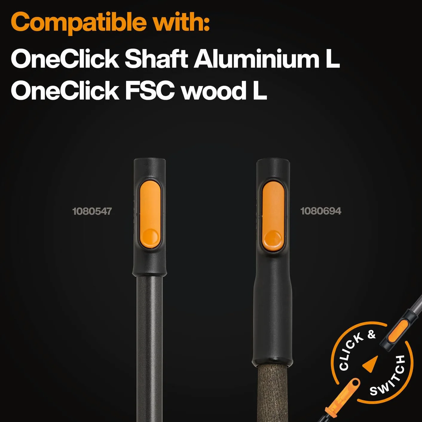 Fiskars OneClick Rastrillo de Hojas L, Accesorio Escoba en Abanico para Jardines Grandes, Cambio sin Esfuerzo en un Clic, Ancho: 51cm, Negro/Naranja, 1080673