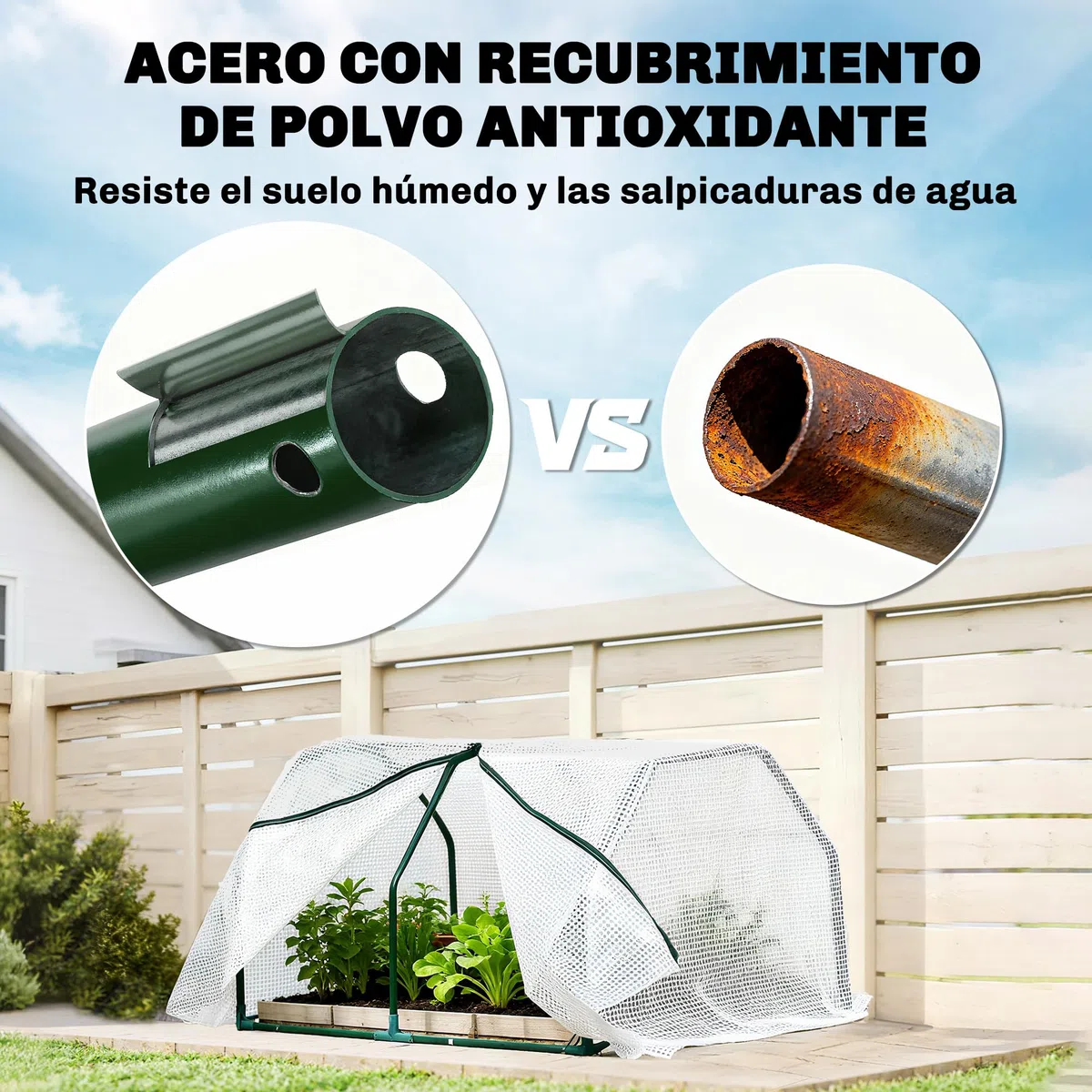 Outsunny Invernadero de Terraza 100x70x60 cm Vivero Casero Pequeño de Jardín con Cremallera para Cultivos Plantas Flores Marco de Acero Cubierta de PE 140g/m² Blanco