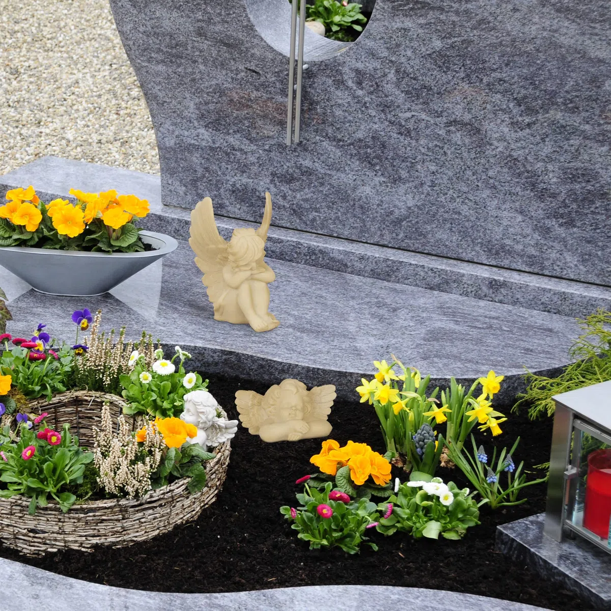 Relaxdays Set de 2 Ángeles para Tumbas, Figura Resistente Intemperie, Angelito de la Guarda, Piedra Artificial, Blanco