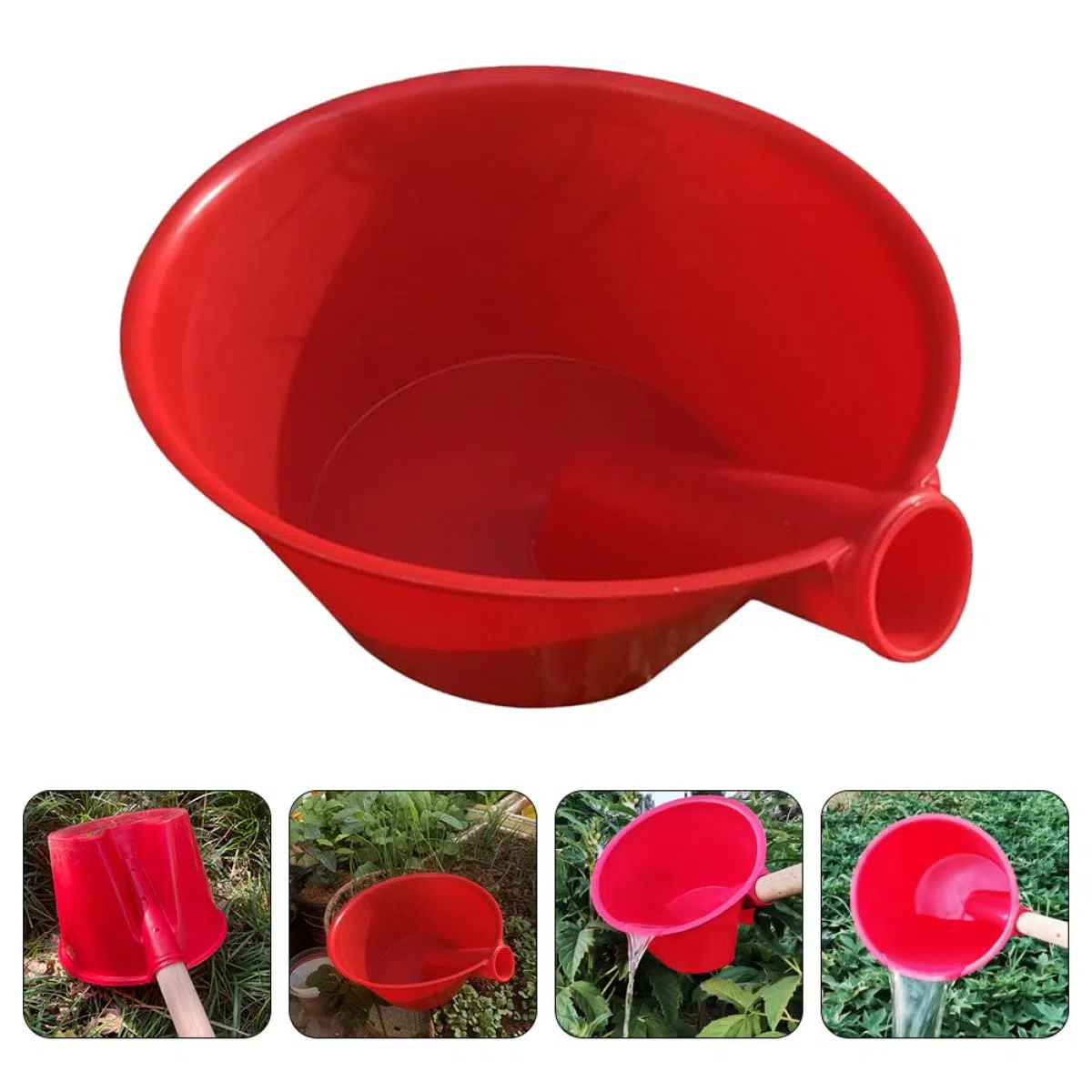 Beaupretty Cucharón de Riego de Plástico Rojo Mediano Mango Largo para Jardín, Achicador Multiusos para Riego y Fertilización, Herramienta Agrícola Resistente para Huerto y Exteriores