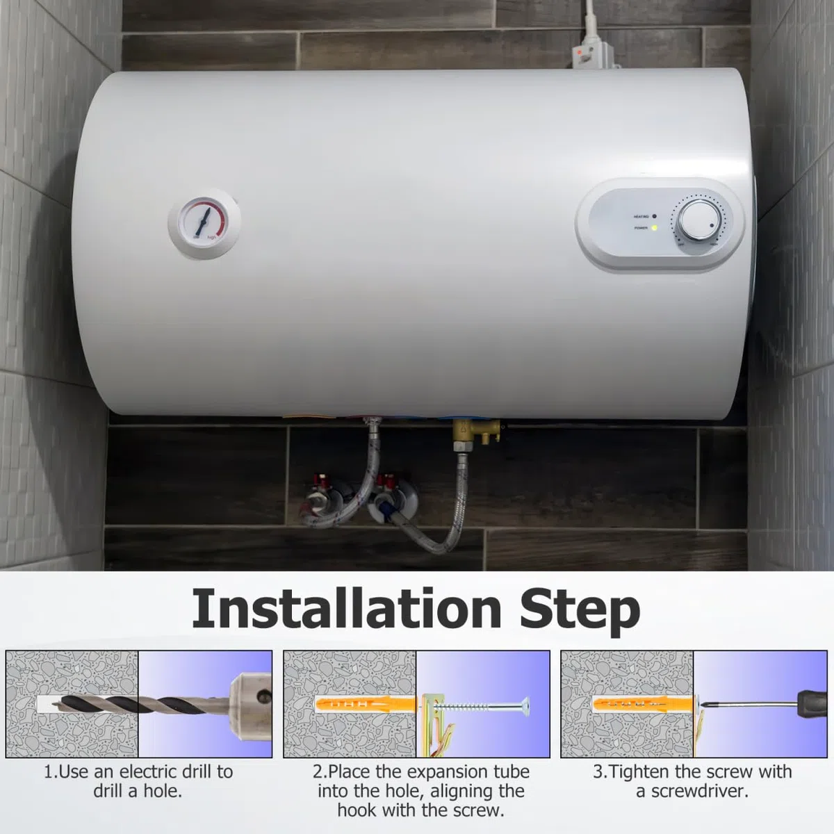Artibetter 4 Piezas Gancho de cesta Soporte para calentador de agua Accesorios de montaje para calentador de agua colgador de pared para calentador de agua placa de acero Golden