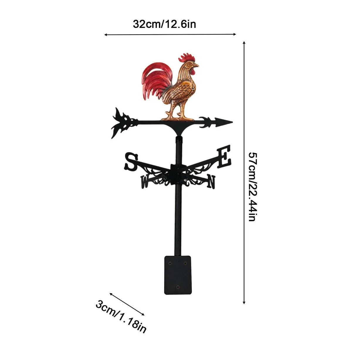 Decoraciones De Veleta De Gallo De Metal, con Punta De Flecha Que Libremente, 32x3x57 Cm, Spinner De Viento De Gallo De Hierro Decorativo, Indicador De Dirección De Montaje En Techo, Construcción