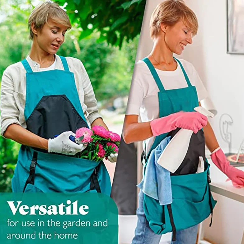 Delantal de Jardín Ajustable,Delantal de Trabajo Lona con Bolsillos Delantal de Jardinería Impermeable Delantal de Cocina Cosecha Hortícola Bolsa frutas verduras para Hombre y Mujere