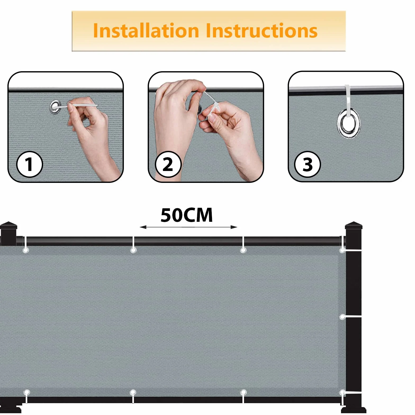 AXT SHADE Pantalla Privacidad Balcón 80x500cm HDPE Ocultacion Balcon Protección Viento y Los Rayos UV con Ataduras de Cables para Exterior Terraza-Gris Claro
