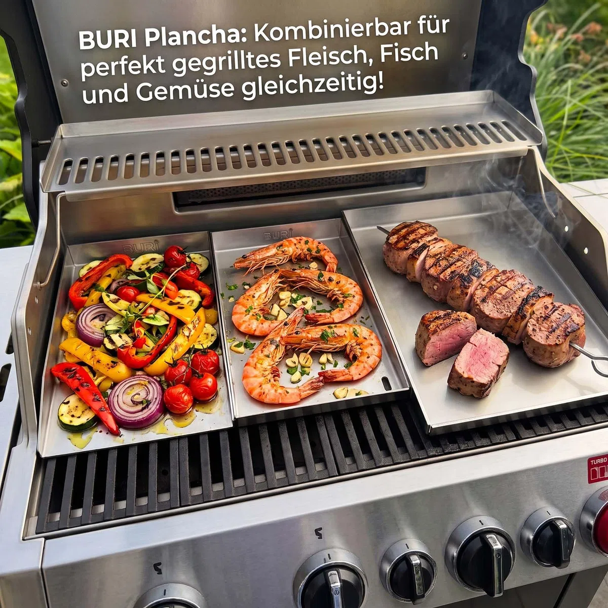 BURI Juego de 2 planchas de 30 x 37 cm, compatible con Char-Broil EVOLVE Gas 330/440