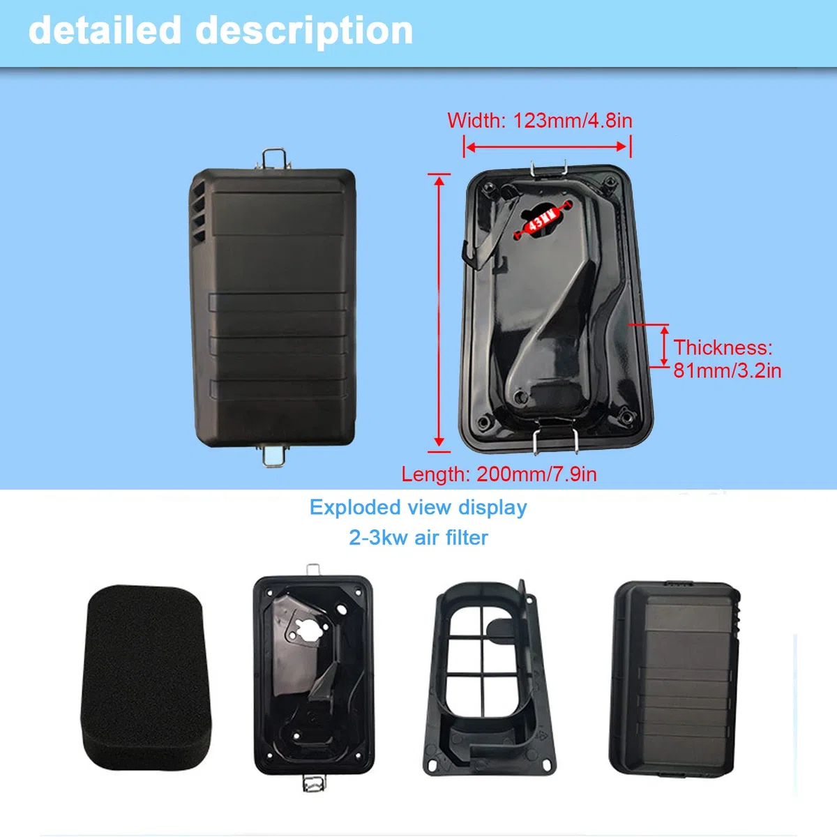 Ensamblaje de la carcasa del filtro de aire, GX160 170 2KW ~ 3KW Generador de gasolina Ensamblaje de reemplazo de la caja de la cubierta de la carcasa del filtro de aire