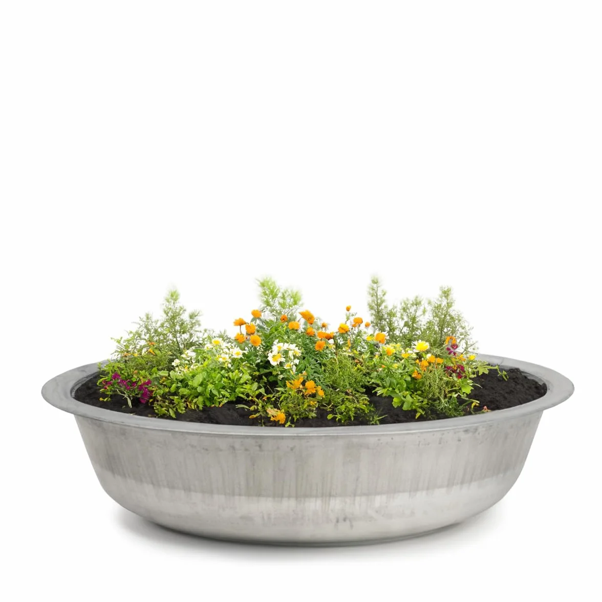 Maceta redonda de zinc como cuenco para flores y decoración de jardín - Gran bañera de metal de 50 cm para exteriores - Cuenco de zinc como fuente solar o maceta para exteriores