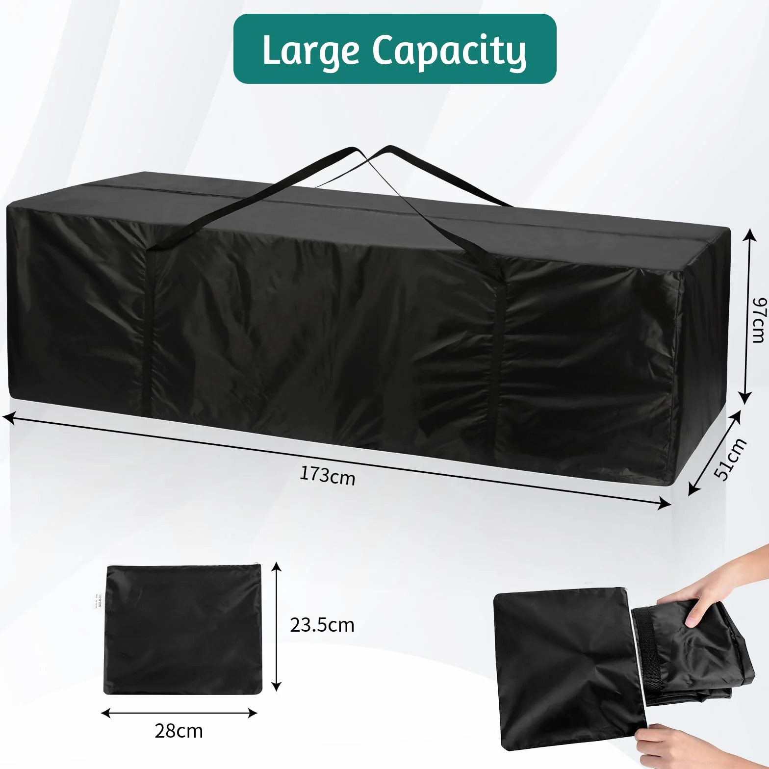AiQInu Bolsa de Almacenamiento para Cojines Jardín, Oxford Funda Cojines Exterior Impermeable, Funda Cojín Bolsos con Asa de Transporte - 173x76x51cm