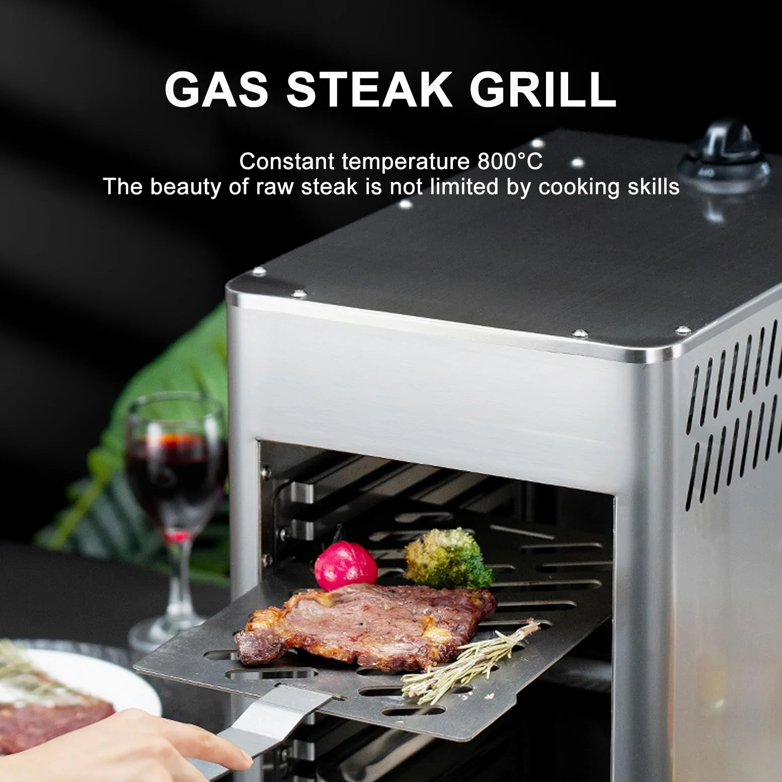 Horno de Gas Comercial de Acero Inoxidable para Carne, Pizza, salmón, Frutas y Verduras, NPJ003G, Temperatura Constante de 800 °C